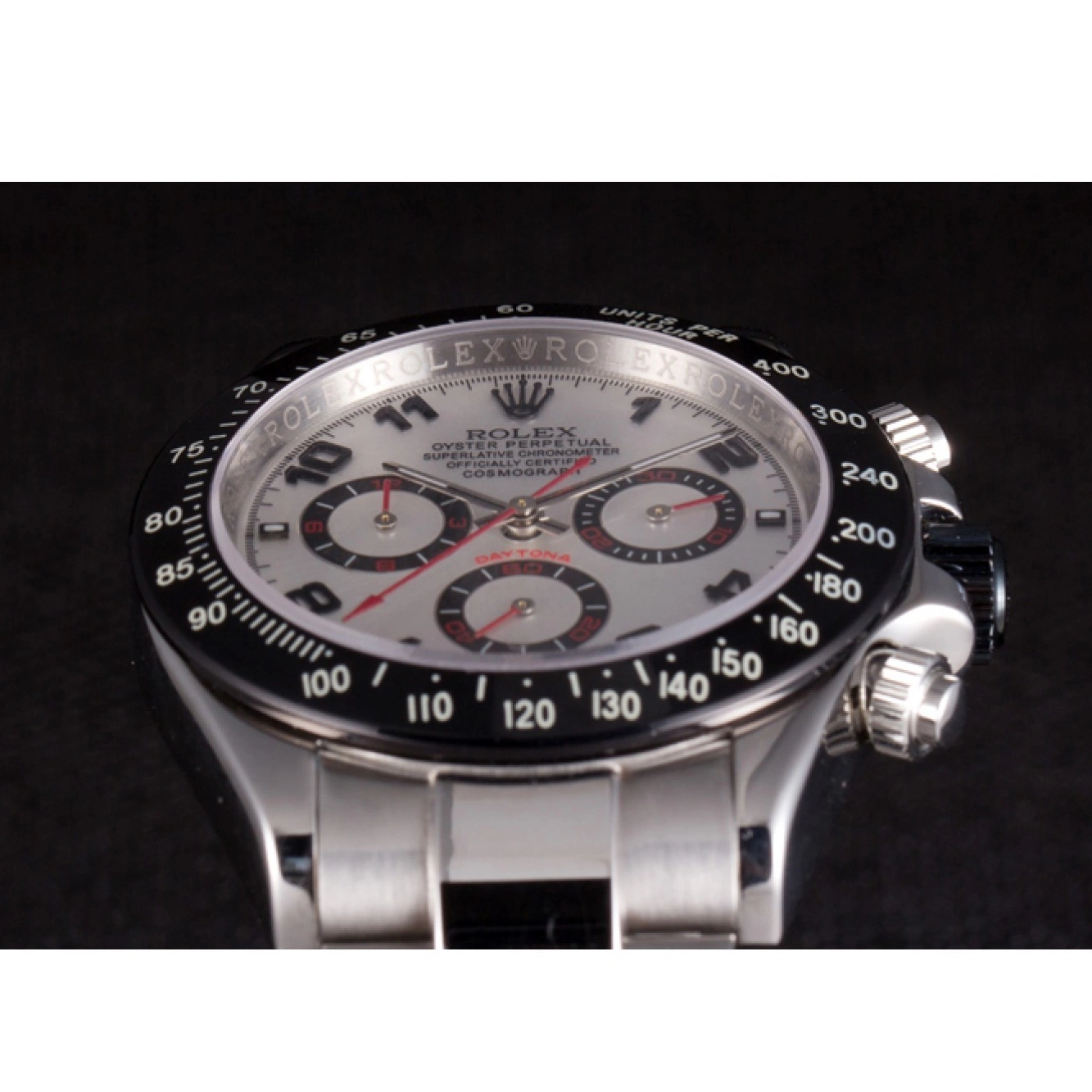 Aaa replica Stainless Rolex Silver Dial Enameled Steel Black Daytona 0726